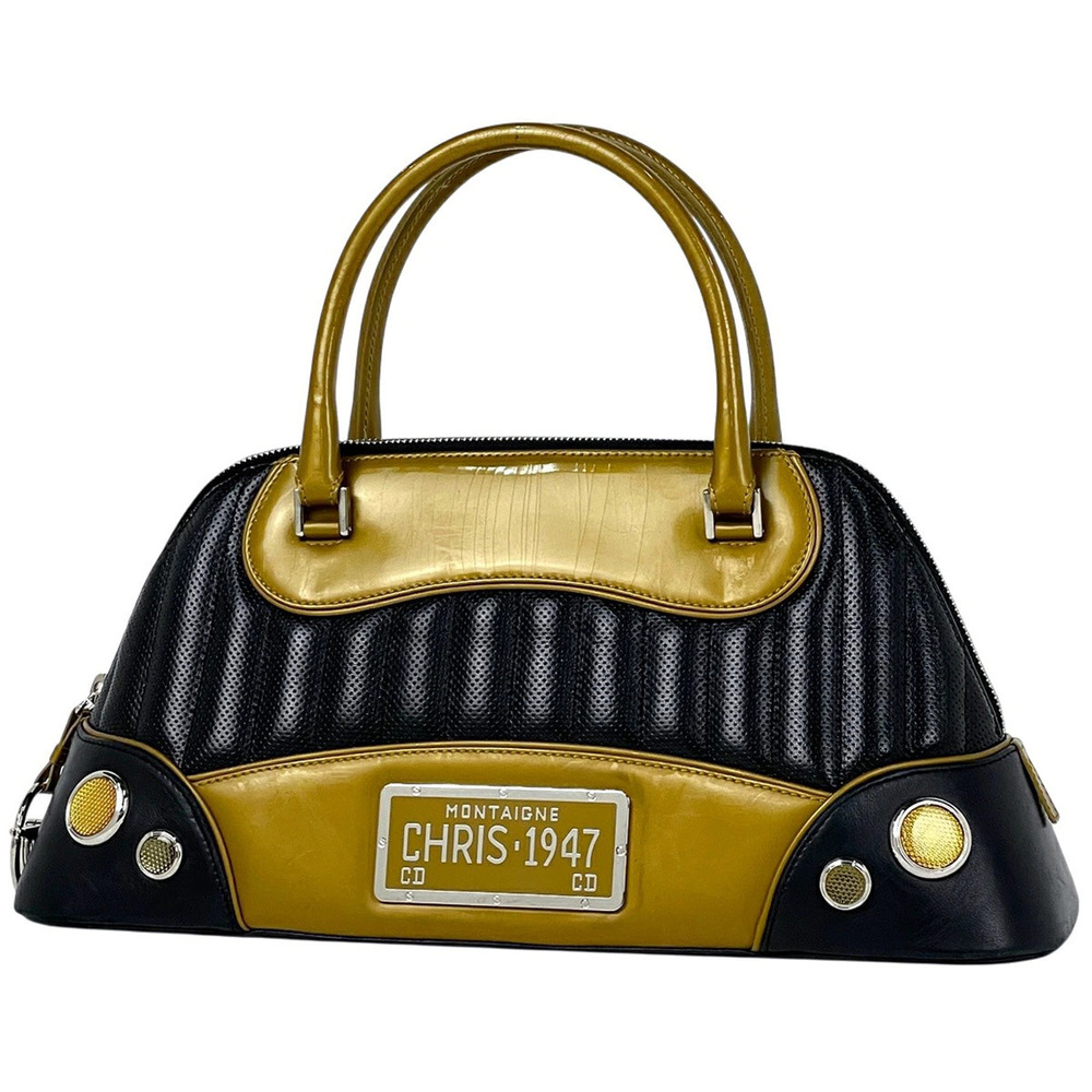 Christian Dior Montaigne Chris Handbag Trailer Leather Black Yellow